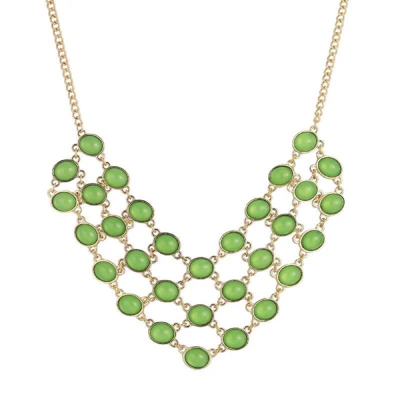 Bridal Set Necklaces-2028 Jewelry Green Cabachon Bib Necklace 16" + 3" Extender