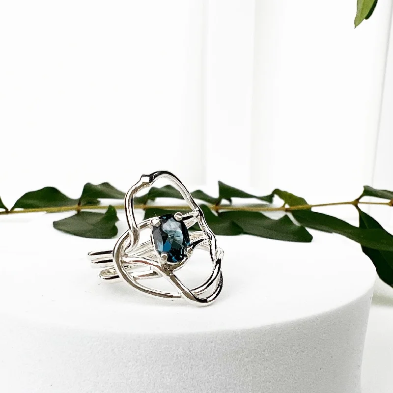 Handmade Wedding Bands-Silver London Blue Topaz Entwined Ring