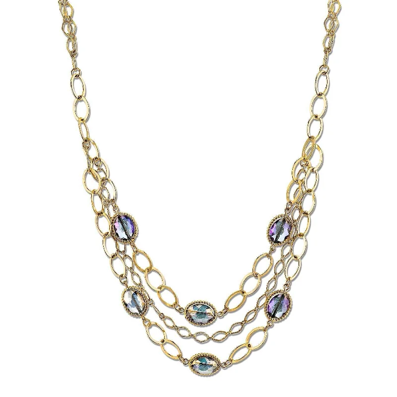 Luxury Custom Necklaces-2028 Jewelry Blue Crystal Luster Multi-Strand Chain Necklace 16"