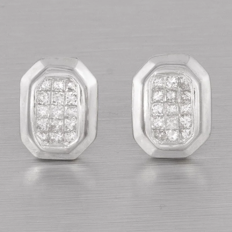 Multi-Pearl Earrings-14k White Gold Princess Cut Diamond Octagonal Stud Earrings 0.85ctw G VS2