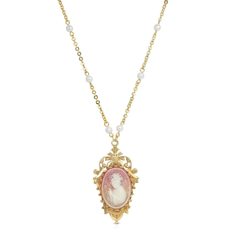 Heart Pendant Necklaces-1928 Jewelry Victorian Reflections Carnelian & Ivory Cameo Faux Pearl Accent Necklace 24"