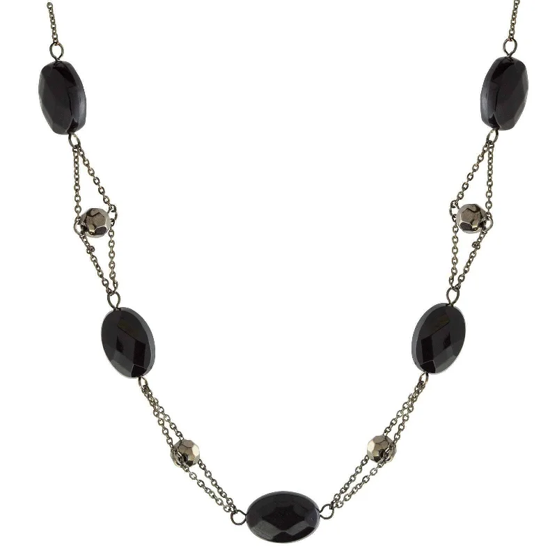 Adjustable Necklaces-1928 Jewelry Black Trapeze Hematite Crystal Oval Beaded Necklace