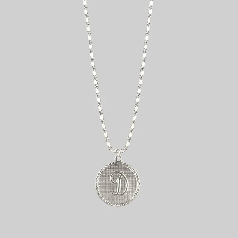 Long Necklaces-Initial Medallion Silver Necklace (A - M)