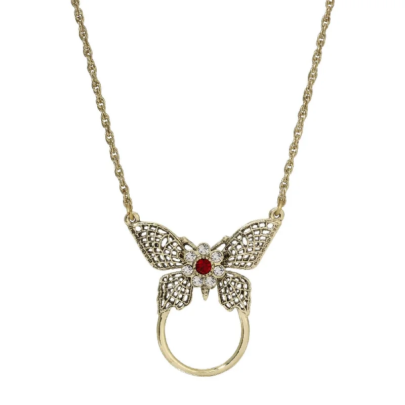 Spiritual Healing Necklaces-1928 Jewelry Butterfly Red And Crystal Badge & Eyeglass Holder Chain Necklace 28