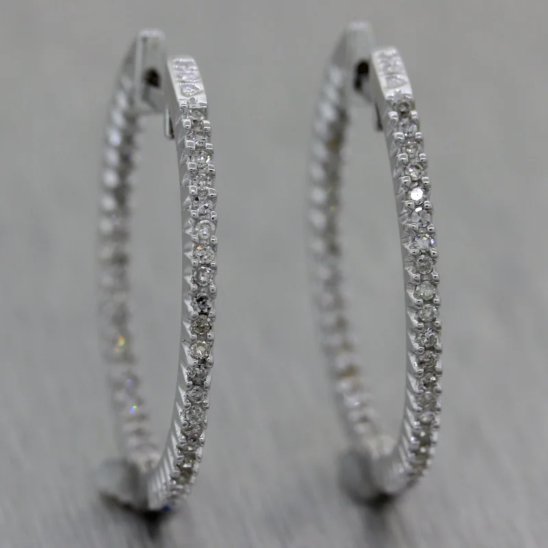 Silver and Rose Gold Earrings-Modern 18k White Gold 0.40ctw Diamond In & Out Hoop Earrings