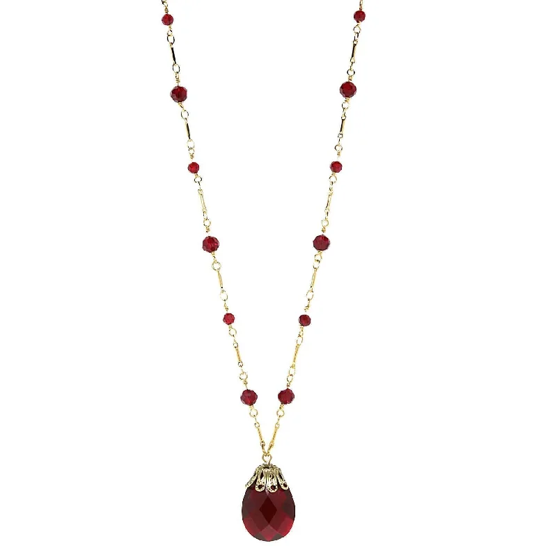 Custom Necklaces-1928 Jewelry Large Red Briolette Pendant Necklace 15"