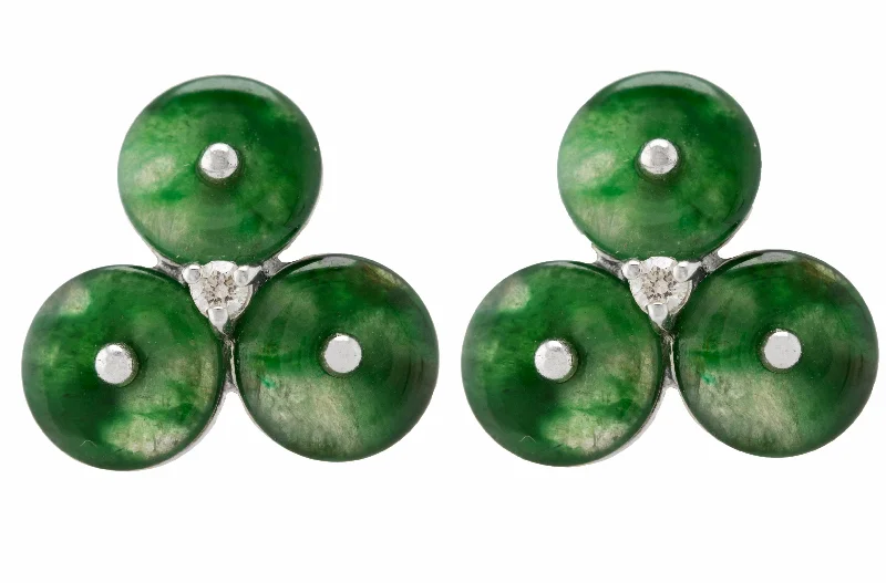 Stylish Drop Earrings-Ladies Estate 18K White Gold 0.06ctw Diamond Jade Stud Earrings