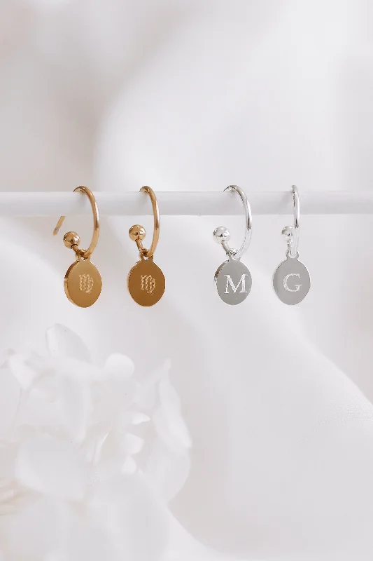 Bright Silver Earrings-Keira - Gold or Silver Stainless Steel Monogram Earrings