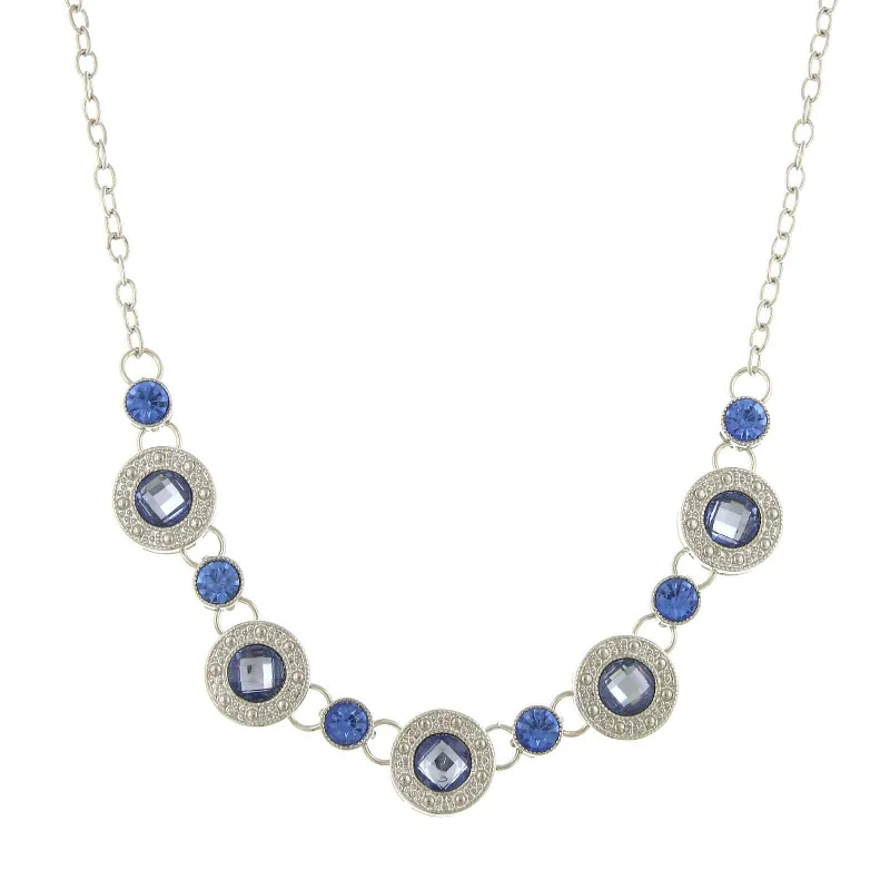 Zodiac Sign Necklaces-2028 Jewelry Light Sapphire Blue Crystal Station Collar Necklace 16" + 3" Extender