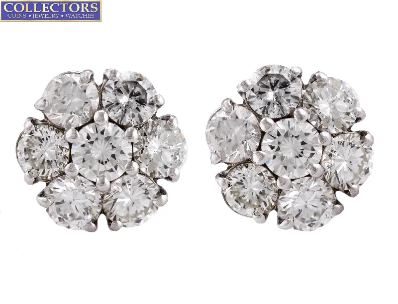 Elegant Drop Stud Earrings-Stunning Ladies Estate 14K White Gold 4.45ctw Diamond Cluster Stud Earrings