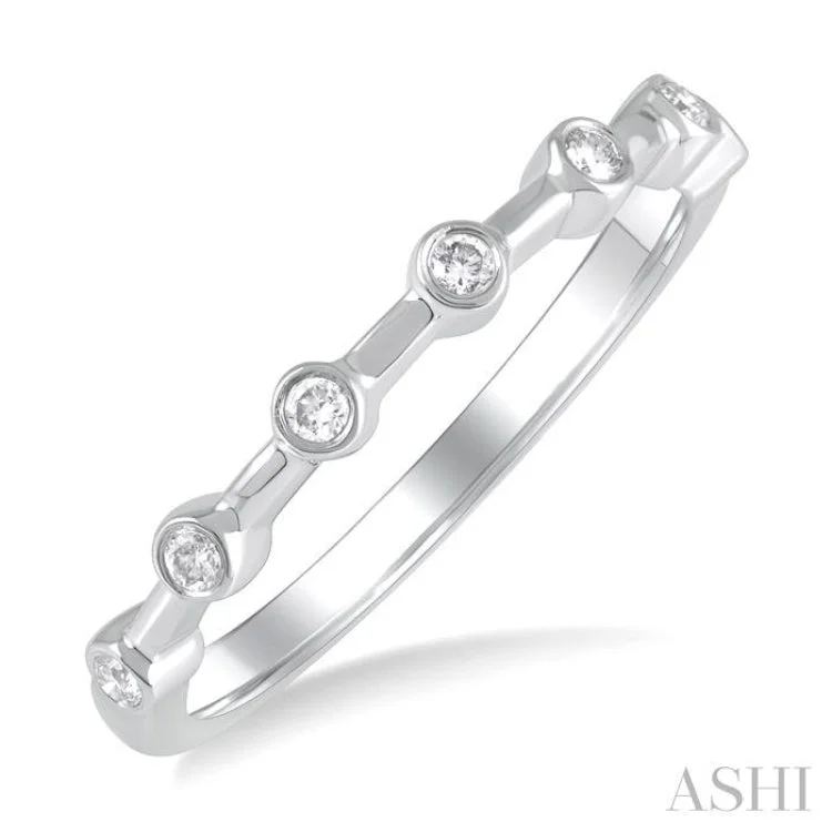 Custom Family Rings-1/10 ctw Bezel Set Round Cut Diamond Stackable Wedding Band in 14K White Gold