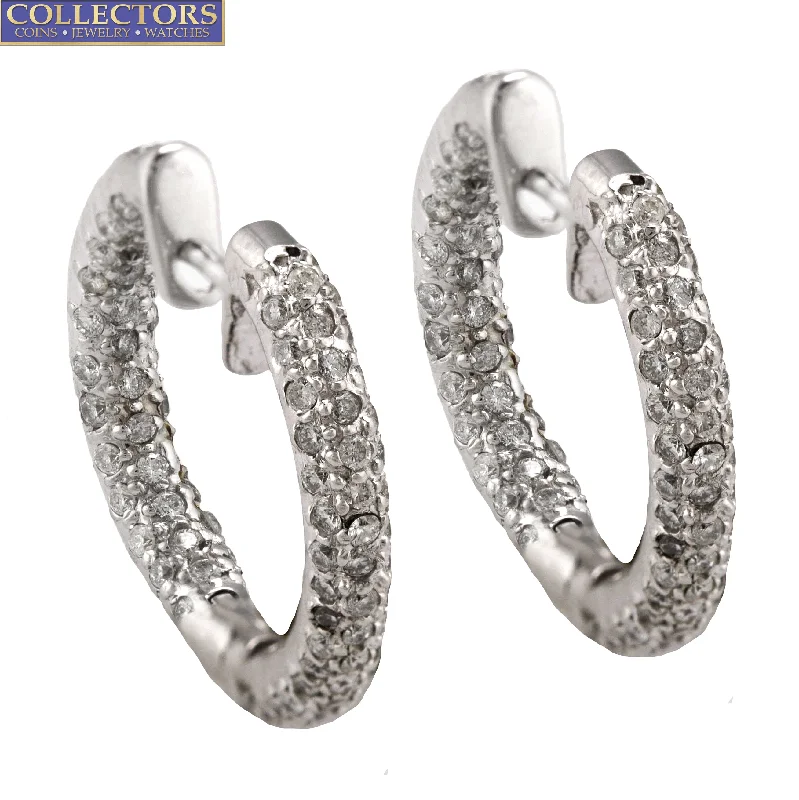 Large Gemstone Earrings-Stunning Ladies Modern 14K White Gold 1.80ctw Diamond Hoop Huggie Earrings