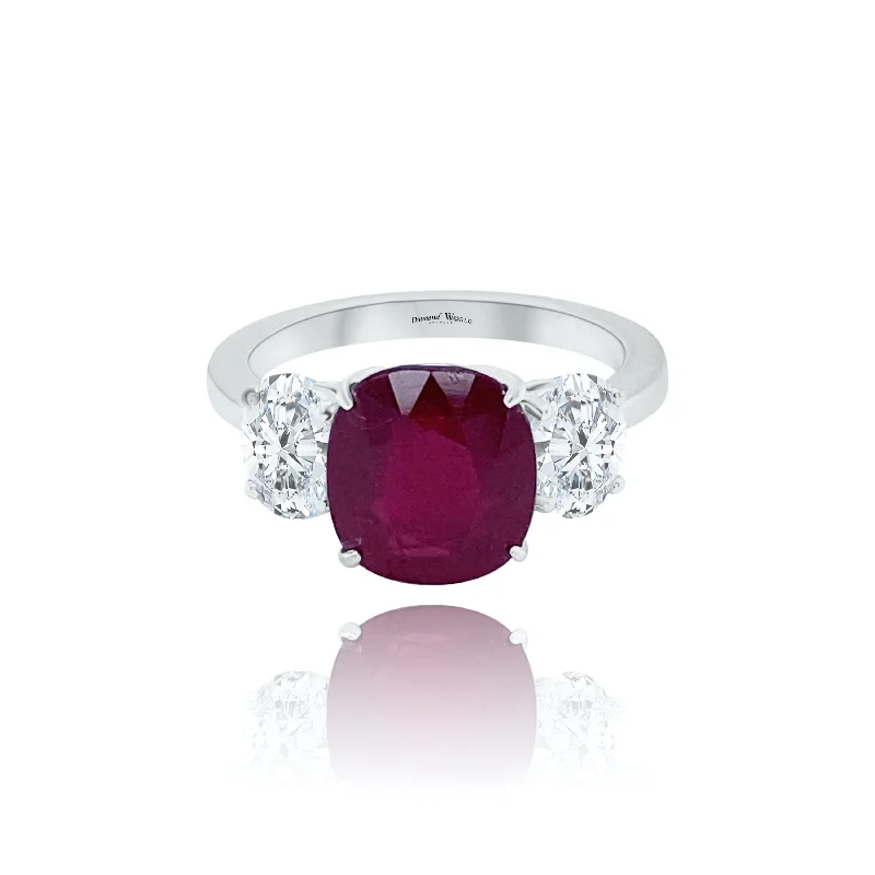 Men’s Gold Rings-Cushion cut Ruby & Oval cut Diamonds "Aria" Ring