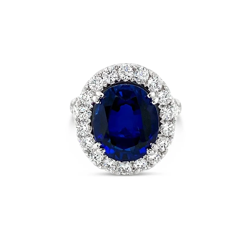 Unique Silver Rings-Oval Sapphire & Diamonds "Margo" Ring