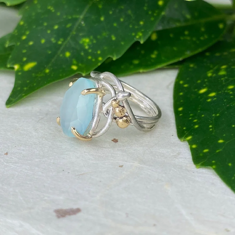 Custom Promise Rings-Silver and Gold Chrysoprase Wrap Ring