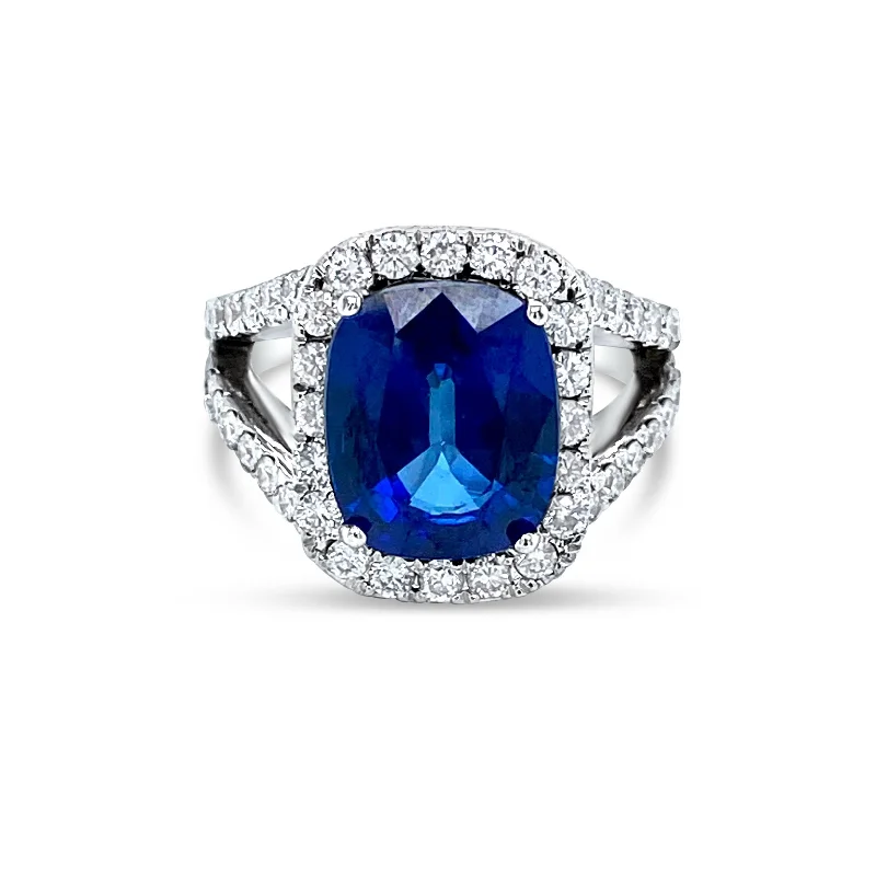 Women’s Vintage Wedding Rings-Halo set Split Sided Sapphire & Diamonds "dolce" Ring