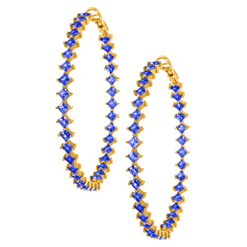 Colorful Drop Crystal Earrings-Jo Hoops Yellow Gold Blue Sapphire