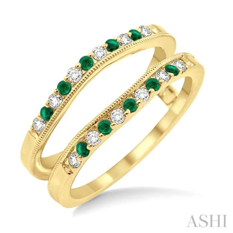 Customizable Engagement Ring Settings-1.45 MM Emerald and 1/6 ctw Round Cut Diamond Precious Insert Ring in 14K Yellow Gold