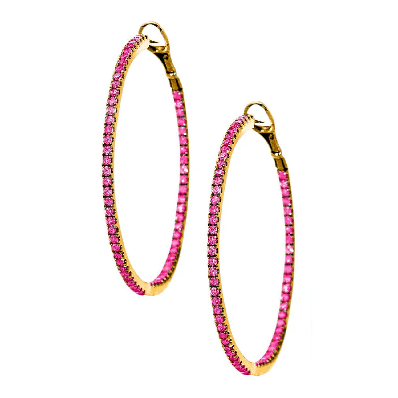 Silver Drop Earrings-Mary Hoops Rose Gold Pink Sapphire 1mm