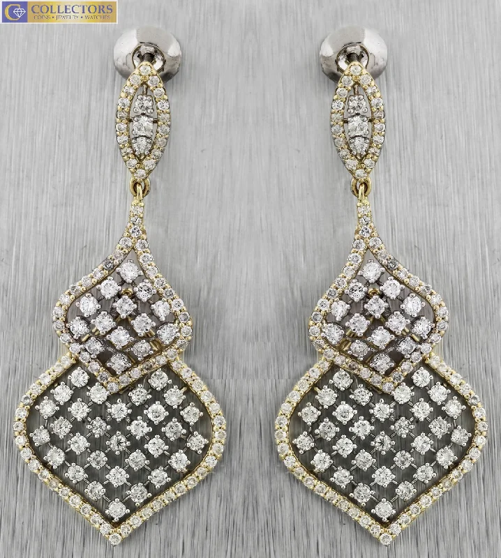 Vintage Designer Earrings-Lovely Ladies Estate 14K Yellow Gold 3.41ctw Diamond Drop Dangle Earrings