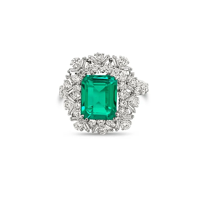 Birthstone Wedding Bands-Emerald & Diamonds "Eva" Ring