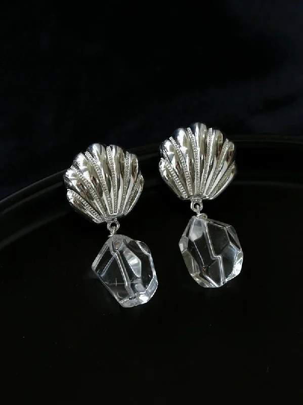 Minimalist Silver Earrings-Creative Shell and White Crystal Drop Earrings