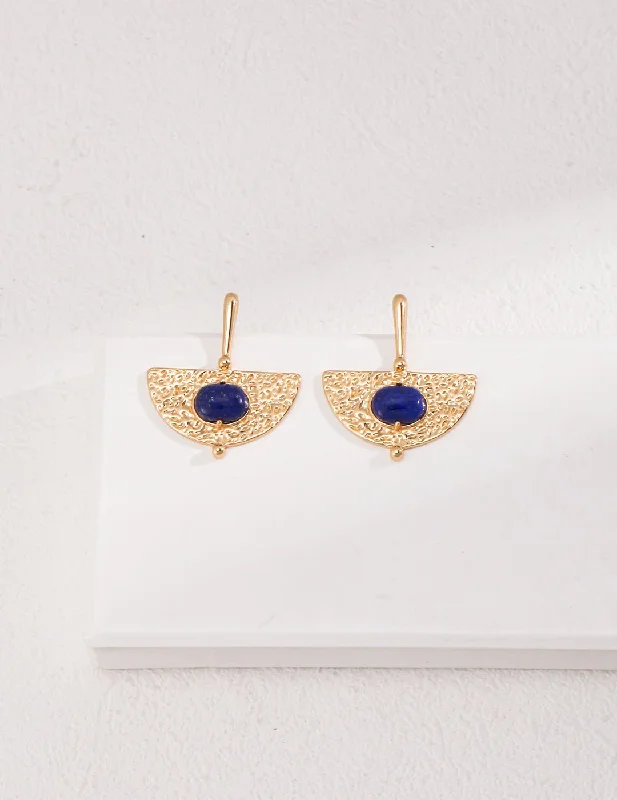 Vintage Designer Earrings-Sterling Silver Scalloped Lapis Earrings