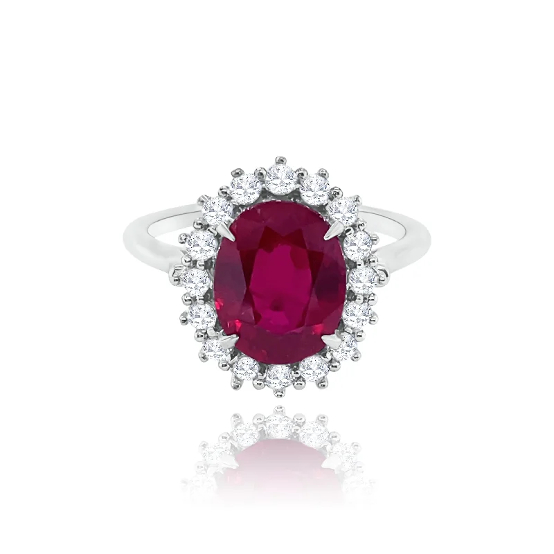 Gemstone Engagement Ring Sets-Classic Halo set Diamonds & Ruby Ring