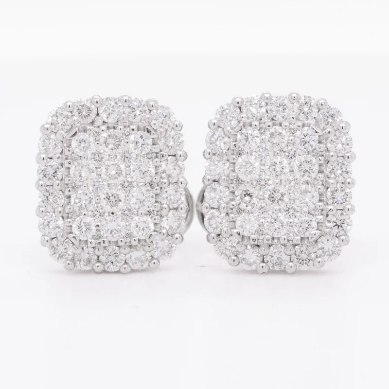 Artistic Gemstone Earrings-18k White Gold Diamond 60 Stone Cushion Stud Earrings 1.78ctw G VS2