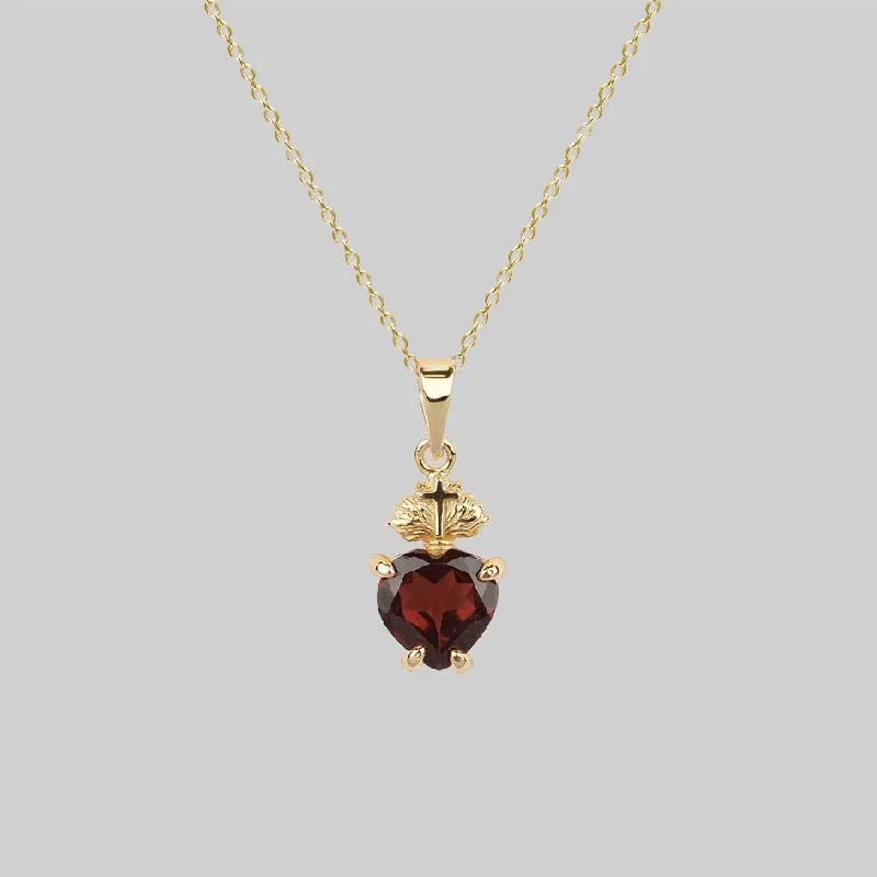 Boho Necklaces-The Sacred Heart Garnet Necklace - Gold