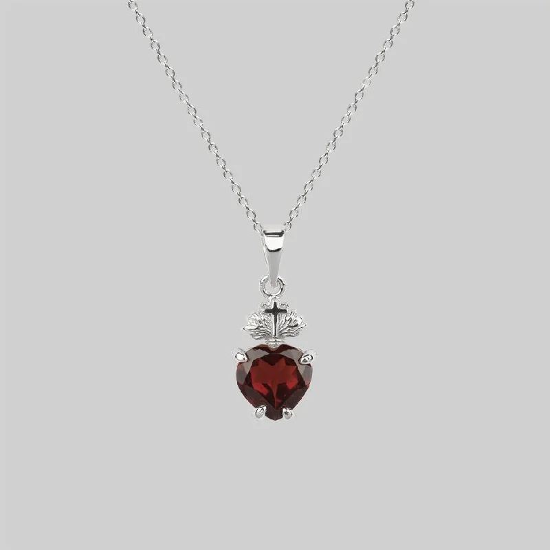 Statement Necklaces-The Sacred Heart Garnet Necklace - Silver