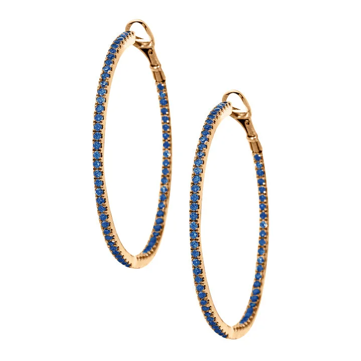 Multi-Gemstone Hoop Earrings-Mary Hoops Rose Gold Blue Diamond 1.5mm