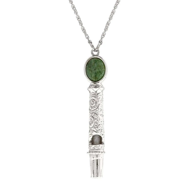 Multi-Strand Necklaces-1928 Jewelry Oval Jade Filigree Whistle Pendant Necklace 30"