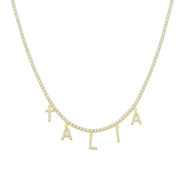 Gold Chain Necklaces-Dangling CZ Name Necklace