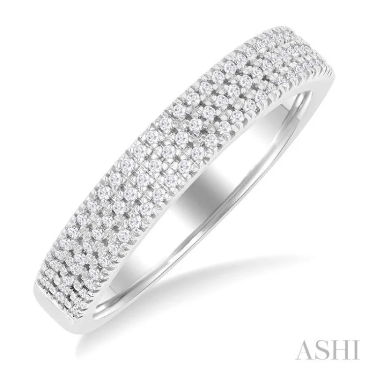 Art Deco Rings-1/4 ctw Triple Row Pave Set Round Cut Diamond Fashion Band in 14K White Gold