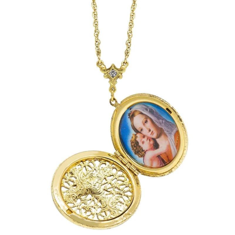 Pendant Chain Necklaces-Symbols Of Faith Crystal Cross Mary And Child Locket Necklace 30"