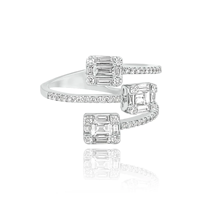 Engagement Rings with Side Stones-THREE ROW RING DIAMONDS "ANNE" RING.