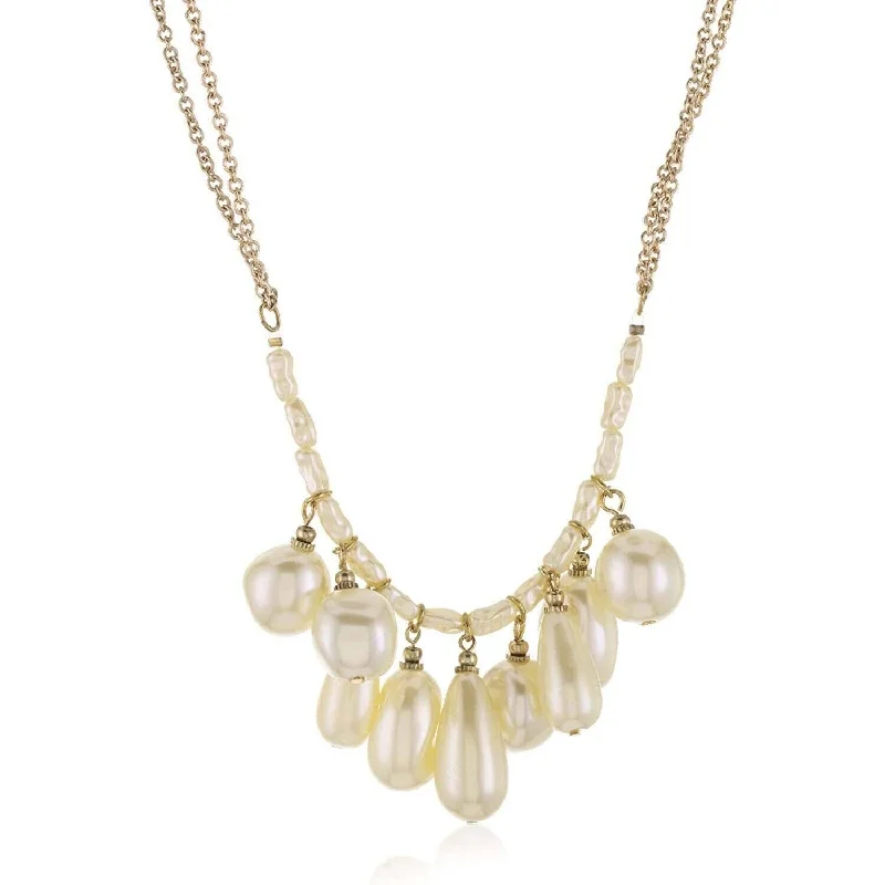 Long Necklaces-1928 Jewelry Victorian Faux Baroque Pearl Multi Drop Necklace 16" + 3" Extender