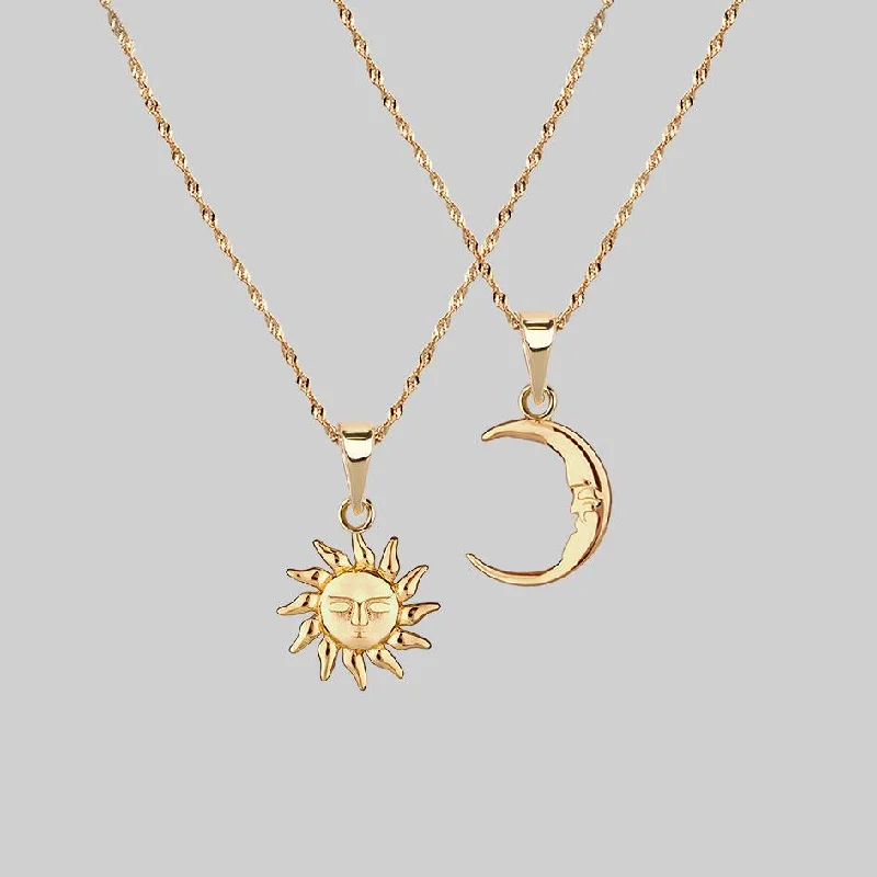 Adjustable Pendant Chain Necklaces-ELIN. Sun & Moon Layering Necklaces - Gold