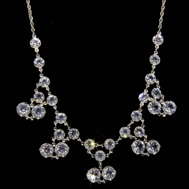 Real Gold Necklaces-1928 Jewelry Round Brilliant Genuine Austrian Crystal Drop Necklace 15"