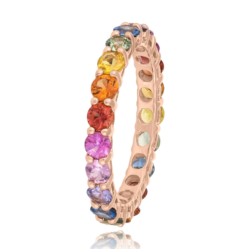 Customizable Engagement Ring Settings-Round cut Multi Colour Sapphires Eternity Ring