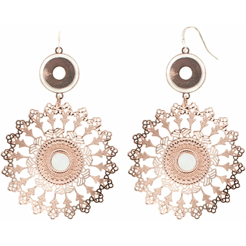 Custom Hoop Drop Earrings-Rose Gold Mandala Mother of Pearl Earrings