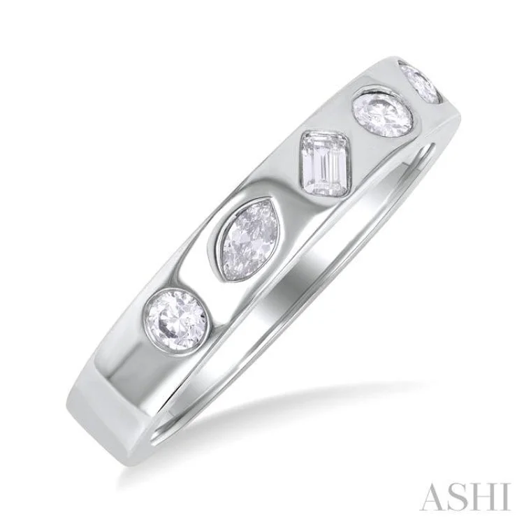 Custom Men’s Wedding Rings-3/8 ctw Mixed Shape Diamond Cut Fashion Band in 14K White Gold