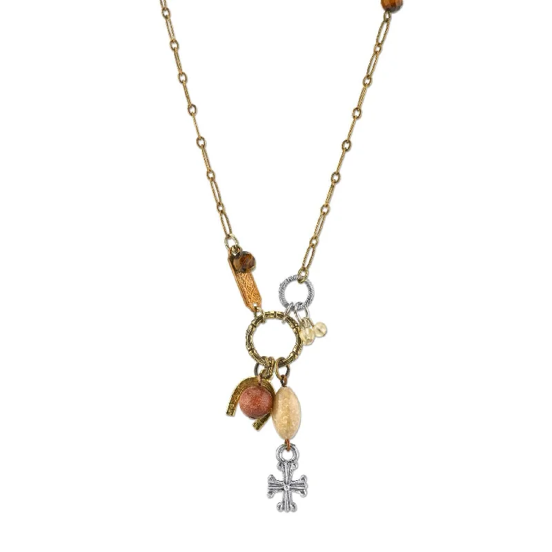 Elegant Necklaces-T.R.U. Talisman Of Tenacity With Horseshoe Cross And Gemstone Beads Necklace 30"