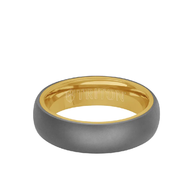 Gemstone Engagement Bands-6MM Tantalum Ring - 14k Gold Inside Sleeve and Dome Profile