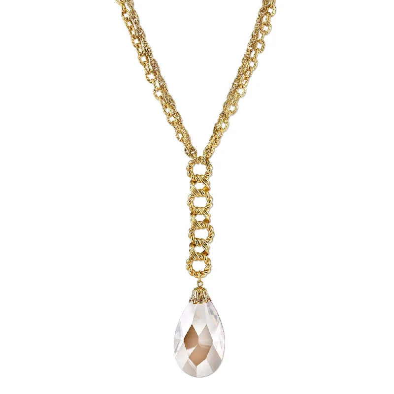 Luxury Gemstone Necklaces-2028 Jewelry Light Topaz Color Crystal Teardrop Briolette Y-Necklace 16" + 3" Extender