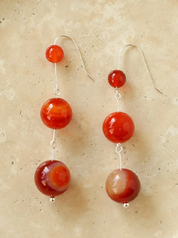 Silver Double Hoop Earrings-Gradient Red  Agate 925 Silver Dangle Earring