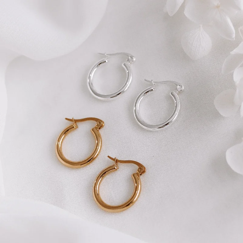 Customizable Drop Earrings-Chaya - Gold or Silver Plated Stainless Steel Hoops