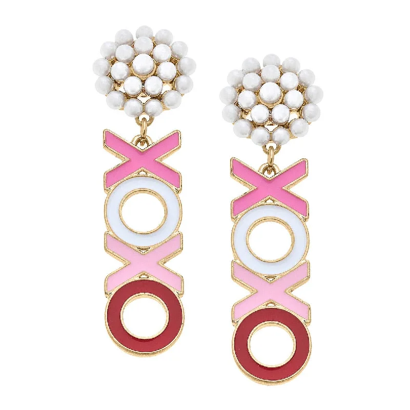 Trendy Gemstone Earrings-Canvas Style - XOXO Enamel Earrings in Pink & Red