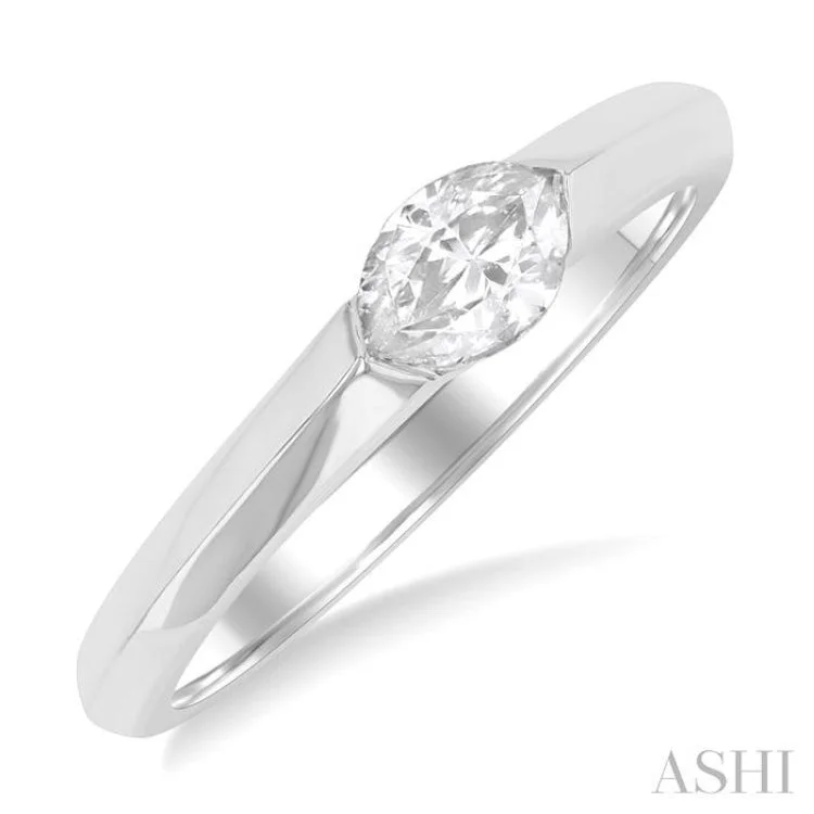 Large Statement Engagement Rings-1/3 ctw East-West Set Marquise Cut Diamond Solitaire Fashion Ring in 14K White Gold